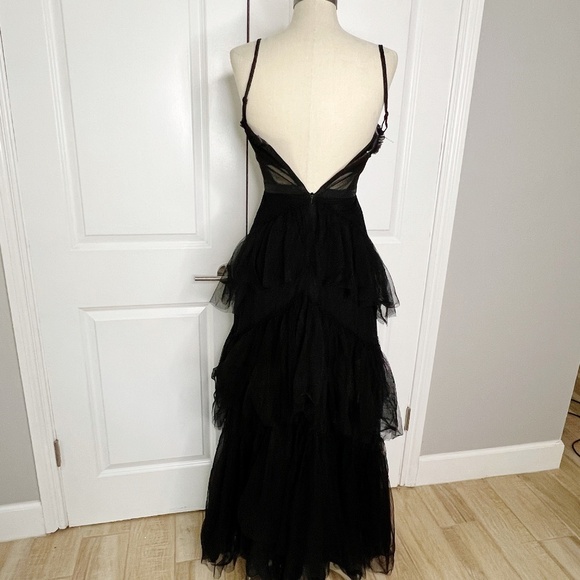 Betsy & Adam Tiered Tulle Ruffle Gown Size 2 Black Maxi Dress Corset - Picture 12 of 14
